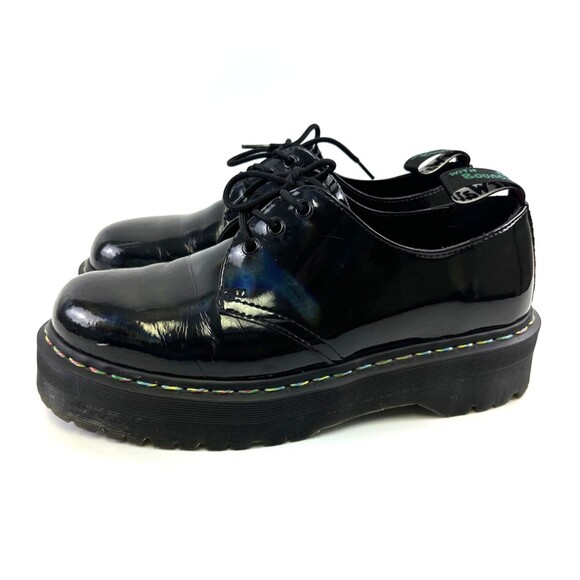 Dr Martens 1461 Quad Rainbow Patent Leather Platform Black Iridescent Mens 11 - Picture 1 of 16
